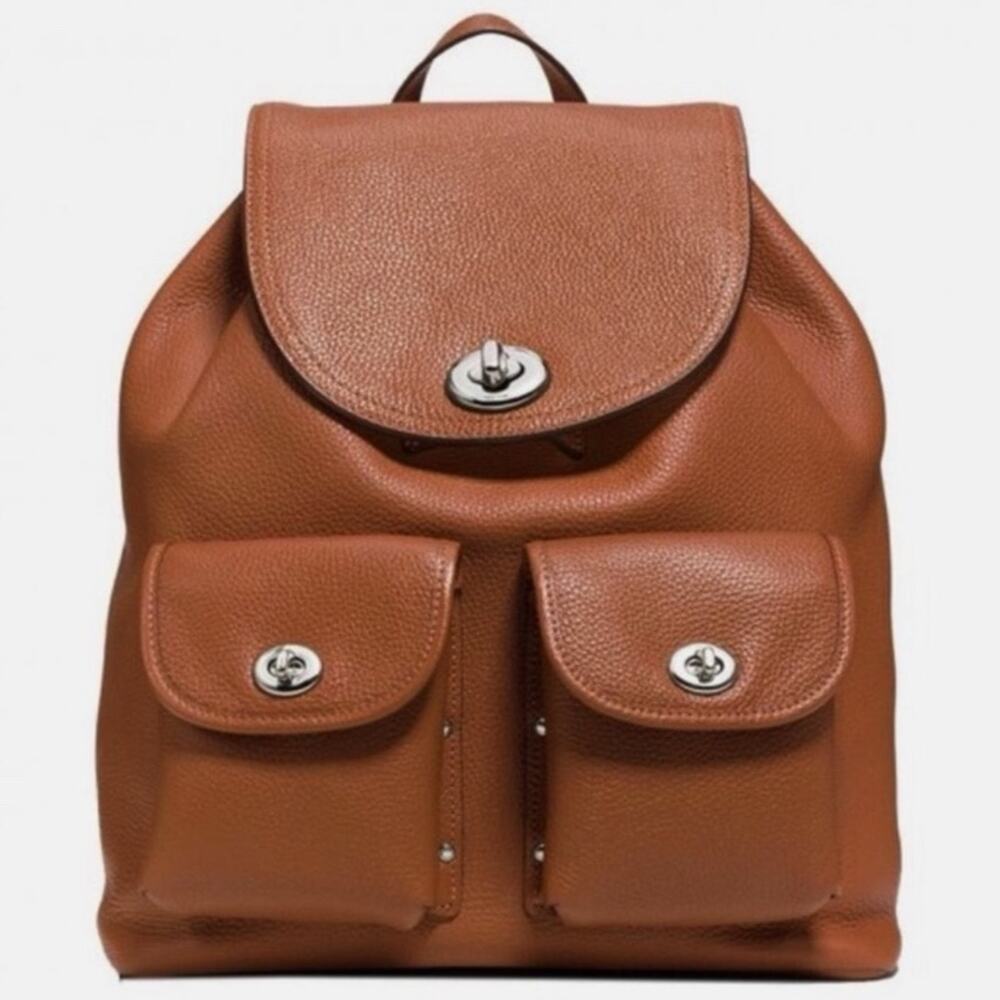Coach Turnlock Rucksack | Pebble Leather Silver Hardware Tuck Sack Backpack
